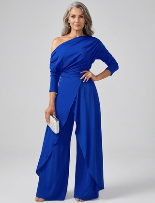 Elegant One-Shoulder Jumpsuit - Blue