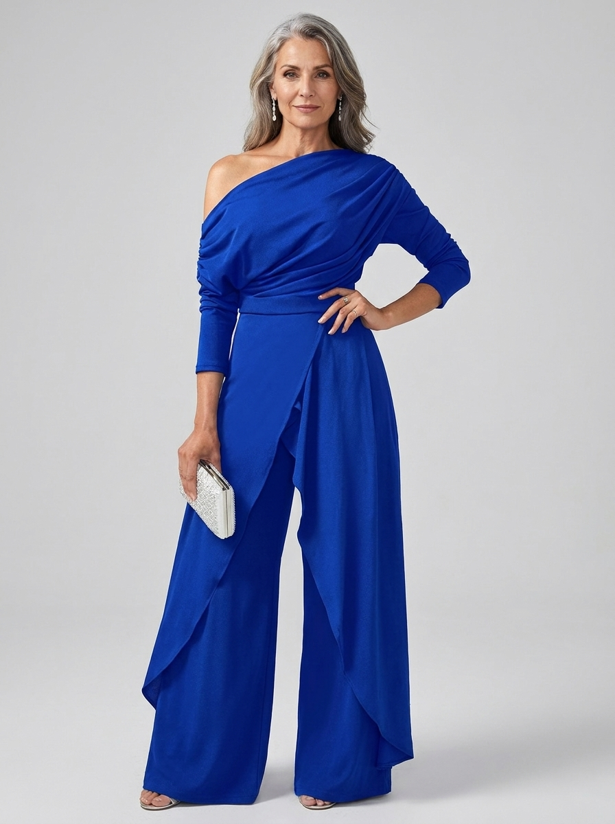 Elegant One-Shoulder Jumpsuit - Blue