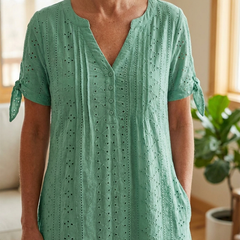 Elegant V-Neck Hollow-Out Solid Dress - Green