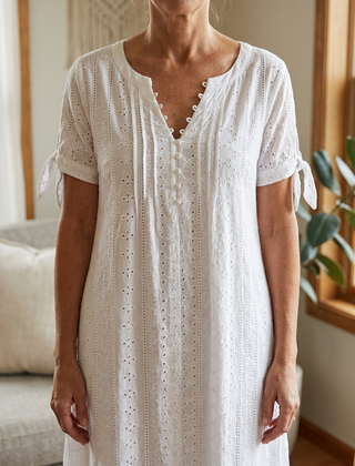 Elegant V-Neck Hollow-Out Solid Dress - White