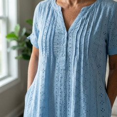 Elegant V-Neck Hollow-Out Solid Dress - Blue