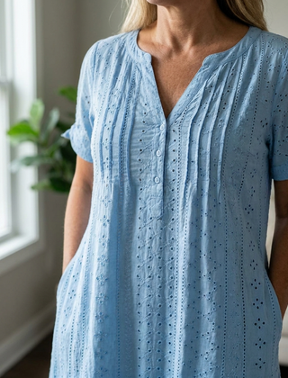 Elegant V-Neck Hollow-Out Solid Dress - Blue