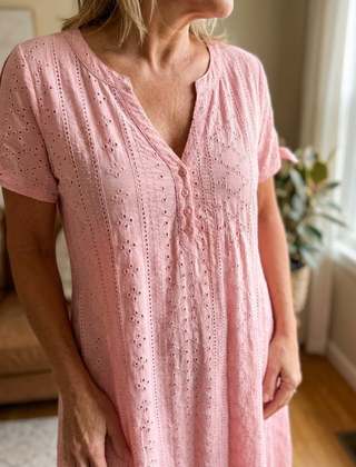 Elegant V-Neck Hollow-Out Solid Dress - Pink