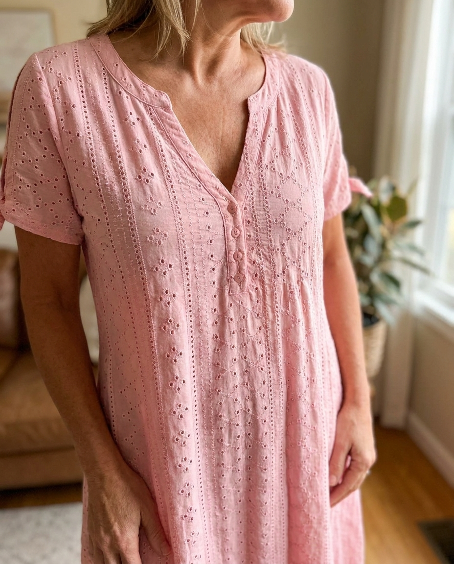 Elegant V-Neck Hollow-Out Solid Dress - Pink