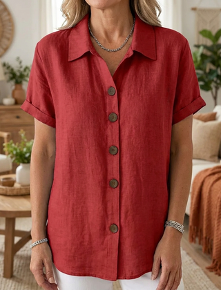 Relaxed Short Sleeve Shirt - Red