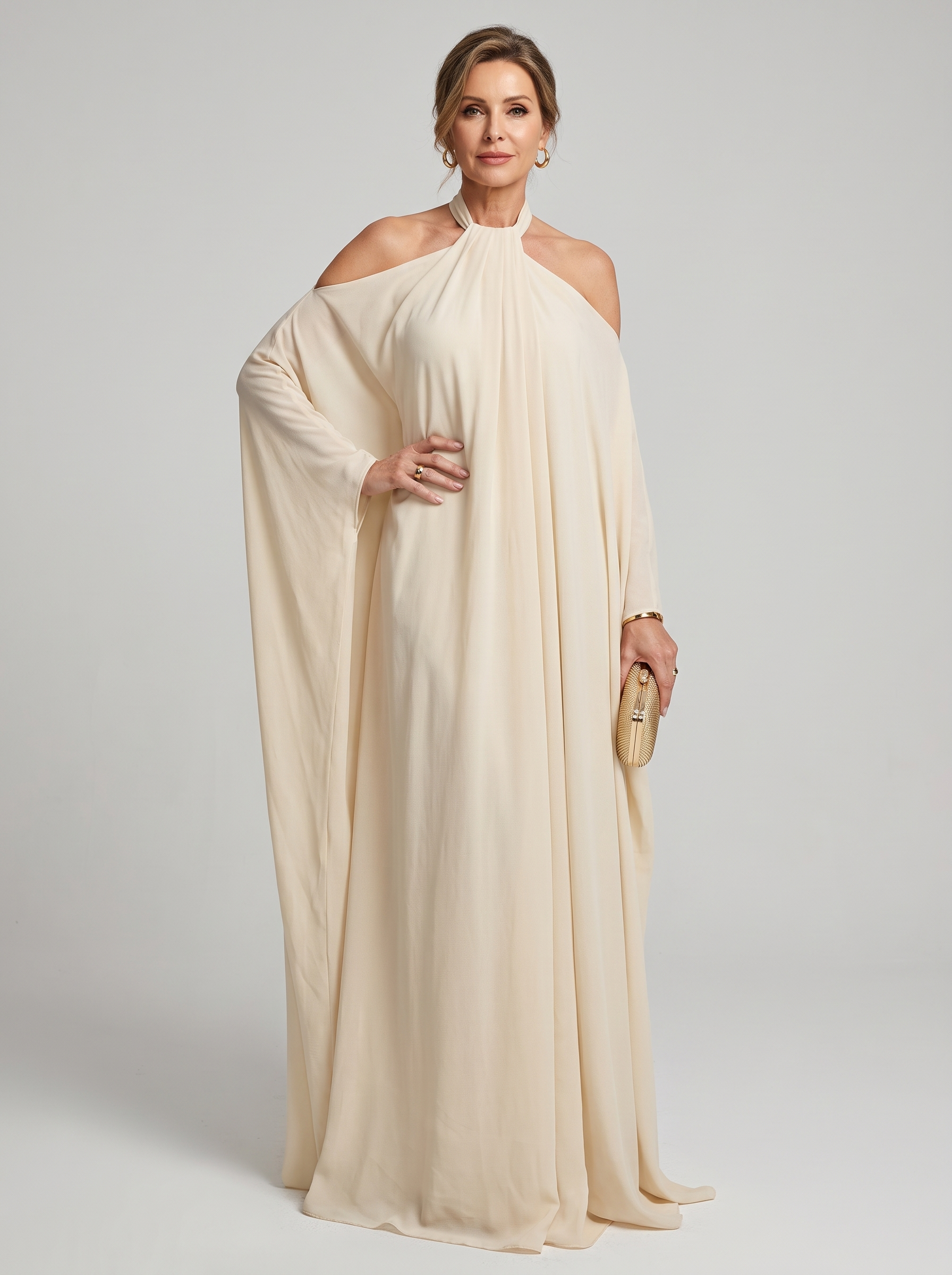 Halter-Neck Maxi Dress - Apricot