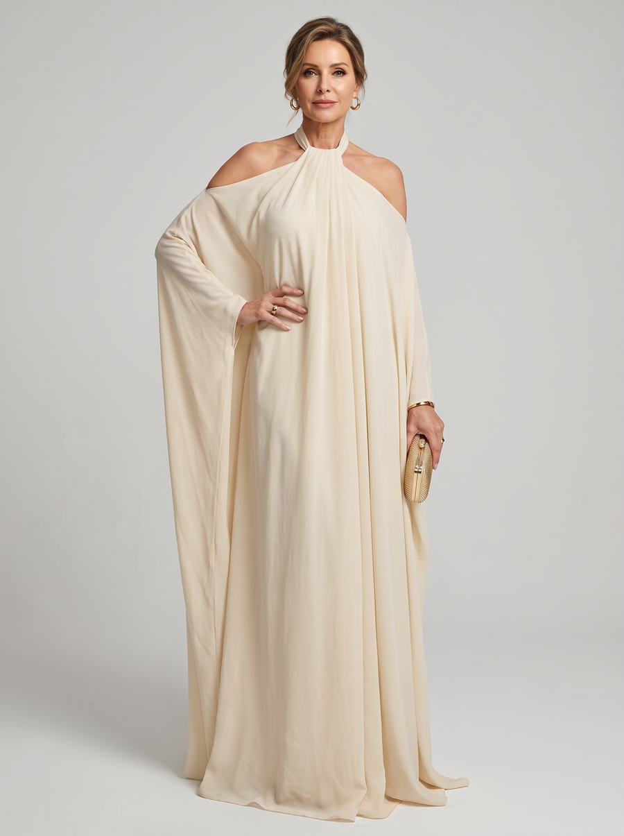 Halter-Neck Maxi Dress - Apricot
