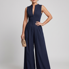 V-Neck Zipper Jumpsuit - Blue