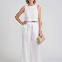 Vest + Wide Leg Pants Set - White