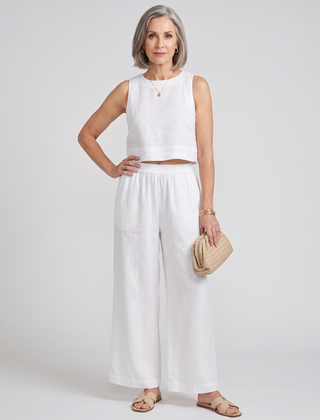 Vest + Wide Leg Pants Set - White