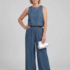 Vest + Wide Leg Pants Set - Blue