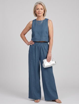 Vest + Wide Leg Pants Set - Blue