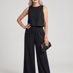 Vest + Wide Leg Pants Set - Black