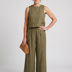 Vest + Wide Leg Pants Set - Olive