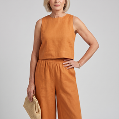 Vest + Wide Leg Pants Set - Orange