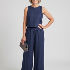 Vest + Wide Leg Pants Set - Deep Blue