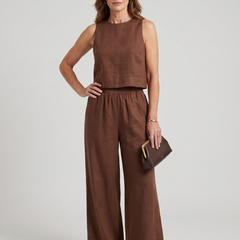 Vest + Wide Leg Pants Set - Deep Brown