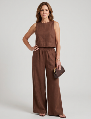 Vest + Wide Leg Pants Set - Deep Brown