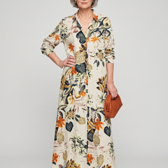 Split-Joint Lapel Maxi Shirt Dress - Orange