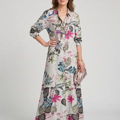 Split-Joint Lapel Maxi Shirt Dress - Fuchsia