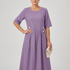 A-Line Buttoned Pleated Midi Dress - Purple