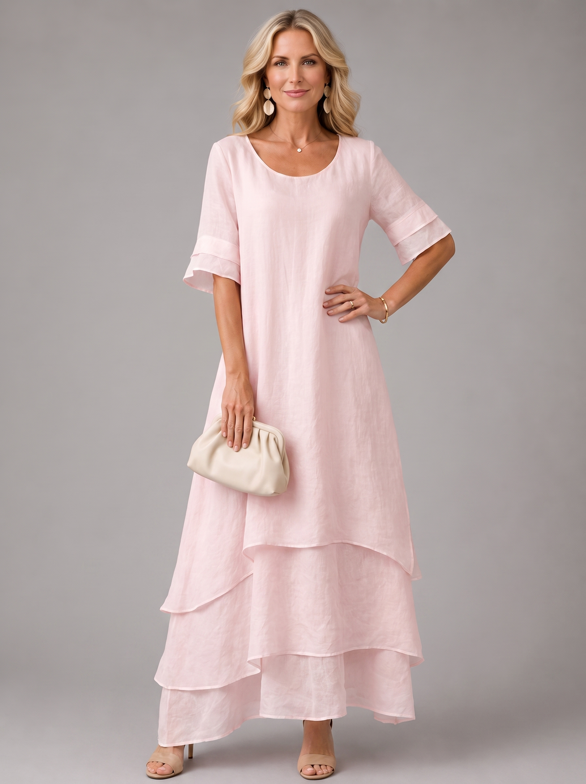 Sorrento Elegant Maxi Dress - Pink - Main