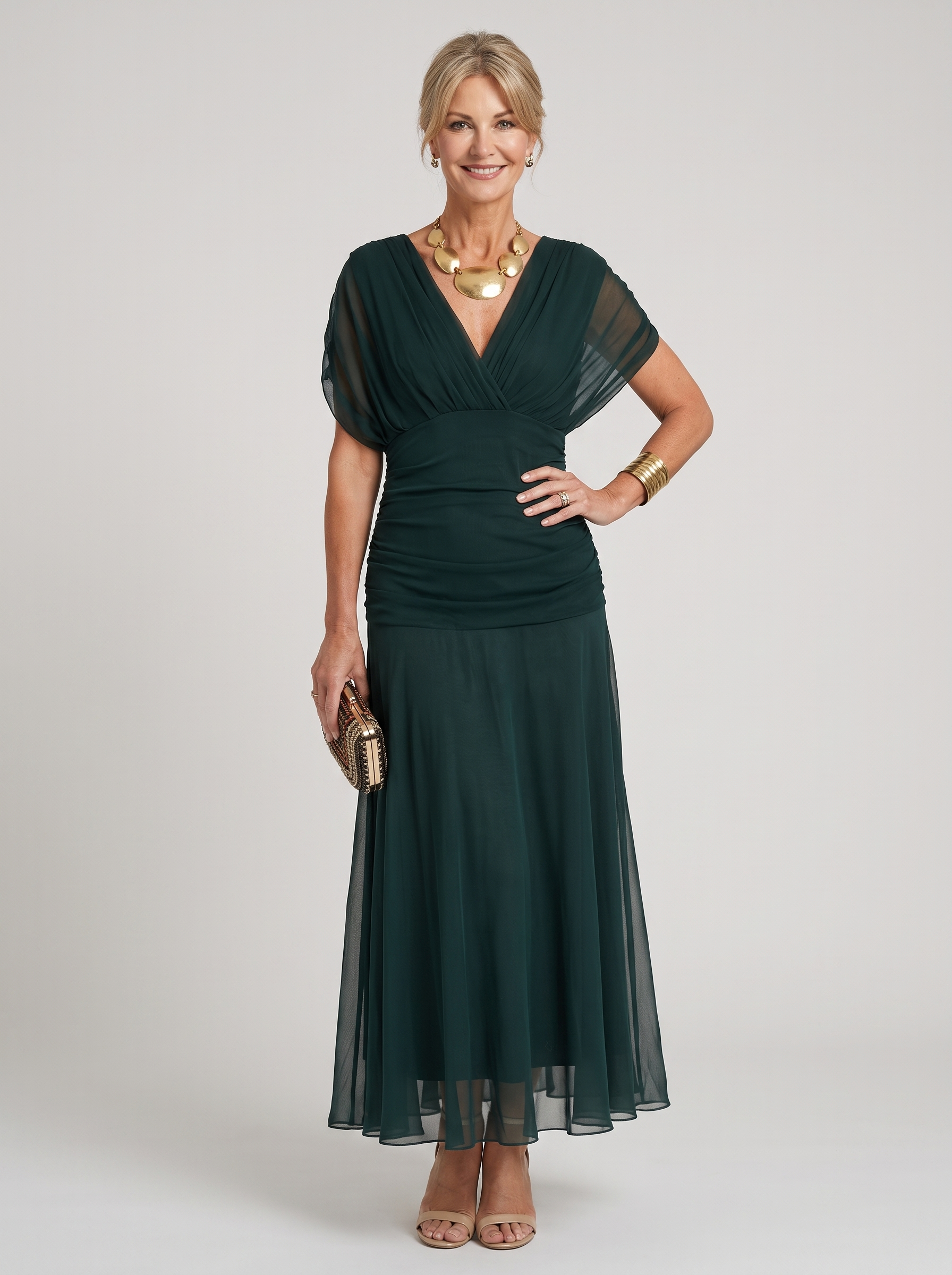 Mikaela Off Shoulder Maxi Dress - Dark Green - Main