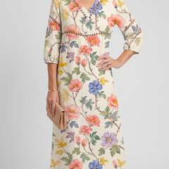 Elodie Vintage Floral Elegance Dress - Multicolor