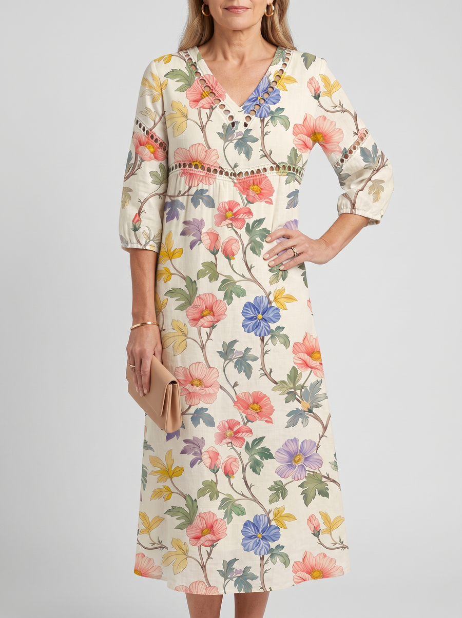 Elodie Vintage Floral Elegance Dress - Multicolor
