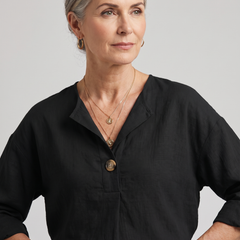 Zamma Relaxed V-Neck Top - Black