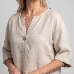 Zamma Relaxed V-Neck Top - Beige