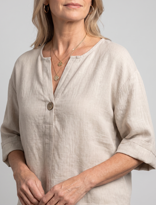 Zamma Relaxed V-Neck Top - Beige