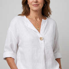 Zamma Relaxed V-Neck Top - White