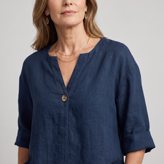 Zamma Relaxed V-Neck Top - Navy Blue