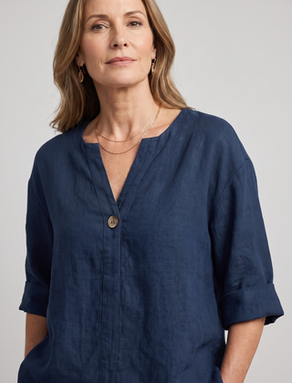 Zamma Relaxed V-Neck Top - Navy Blue
