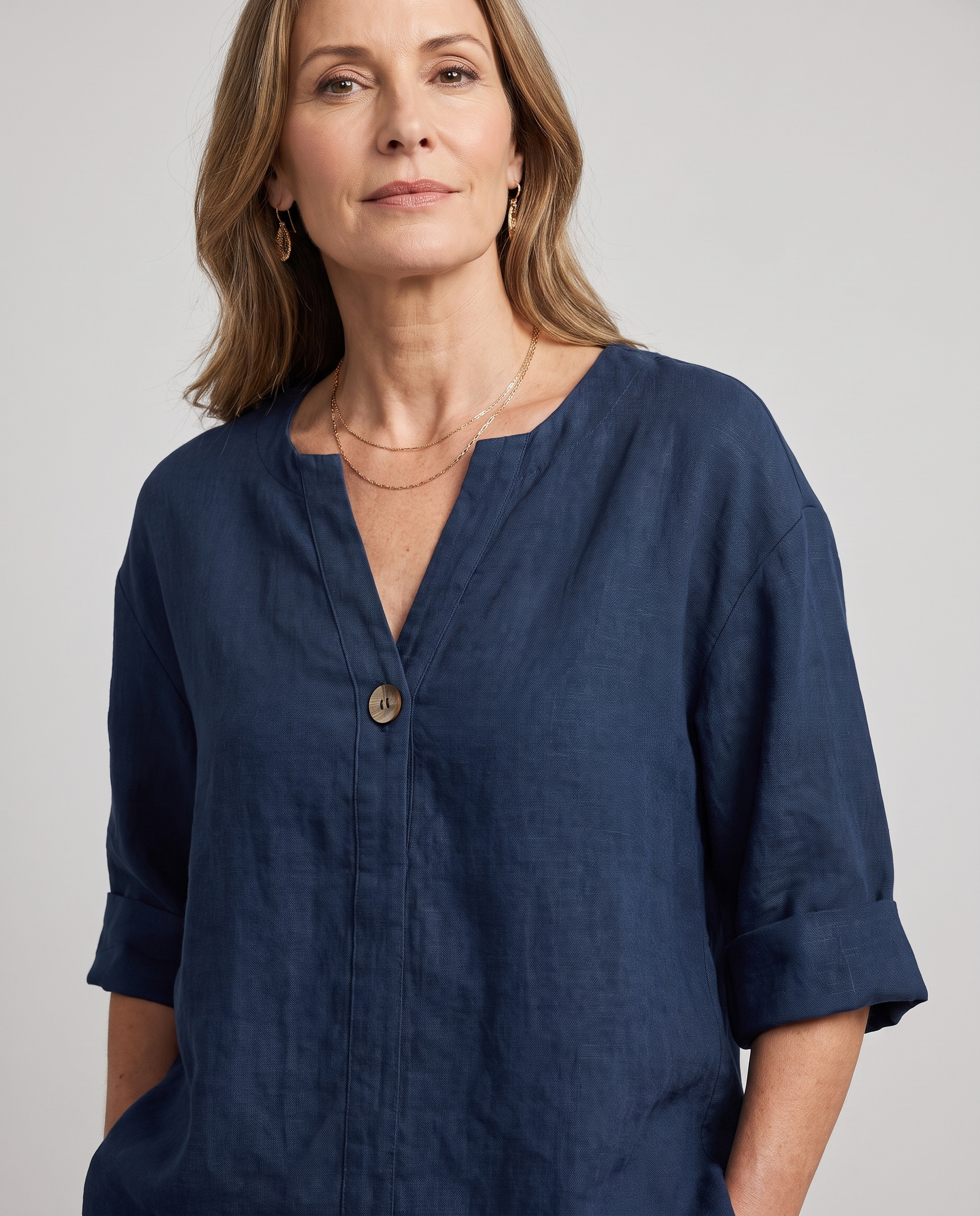 Zamma Relaxed V-Neck Top - Navy Blue