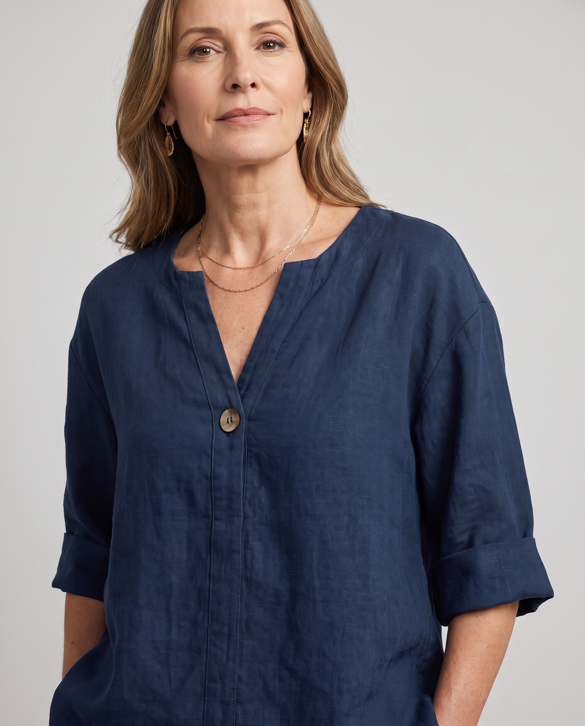Zamma Relaxed V-Neck Top - Navy Blue