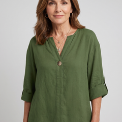 Zamma Relaxed V-Neck Top - Green
