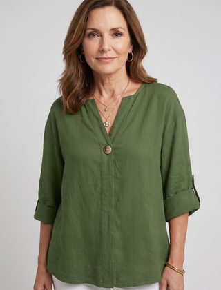Zamma Relaxed V-Neck Top - Green