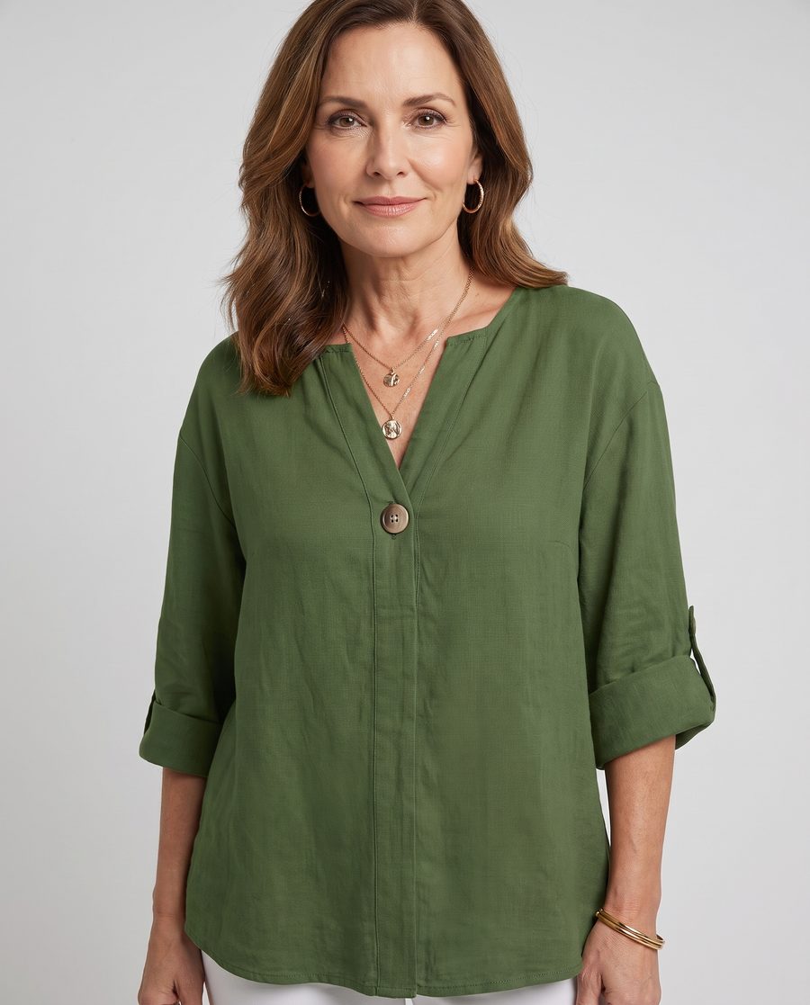 Zamma Relaxed V-Neck Top - Green