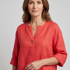 Zamma Relaxed V-Neck Top - Red