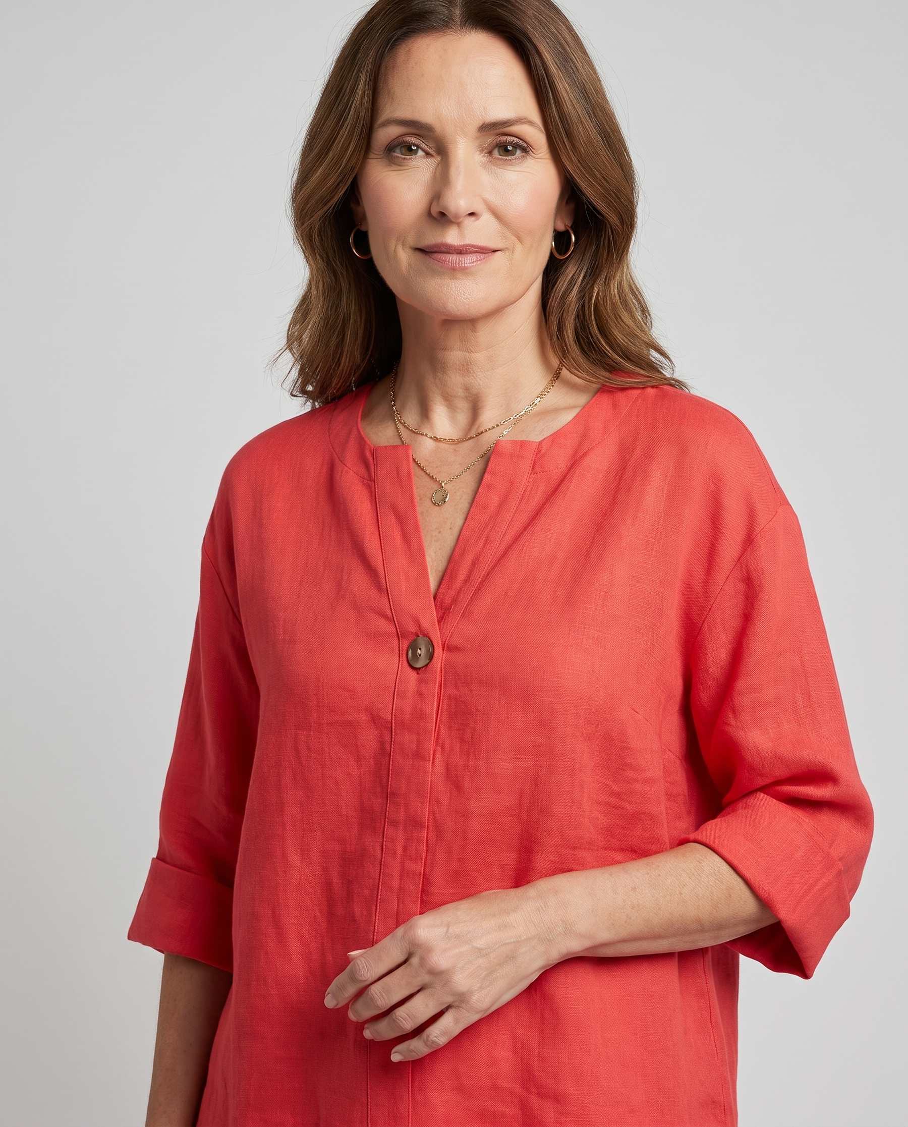Zamma Relaxed V-Neck Top - Red