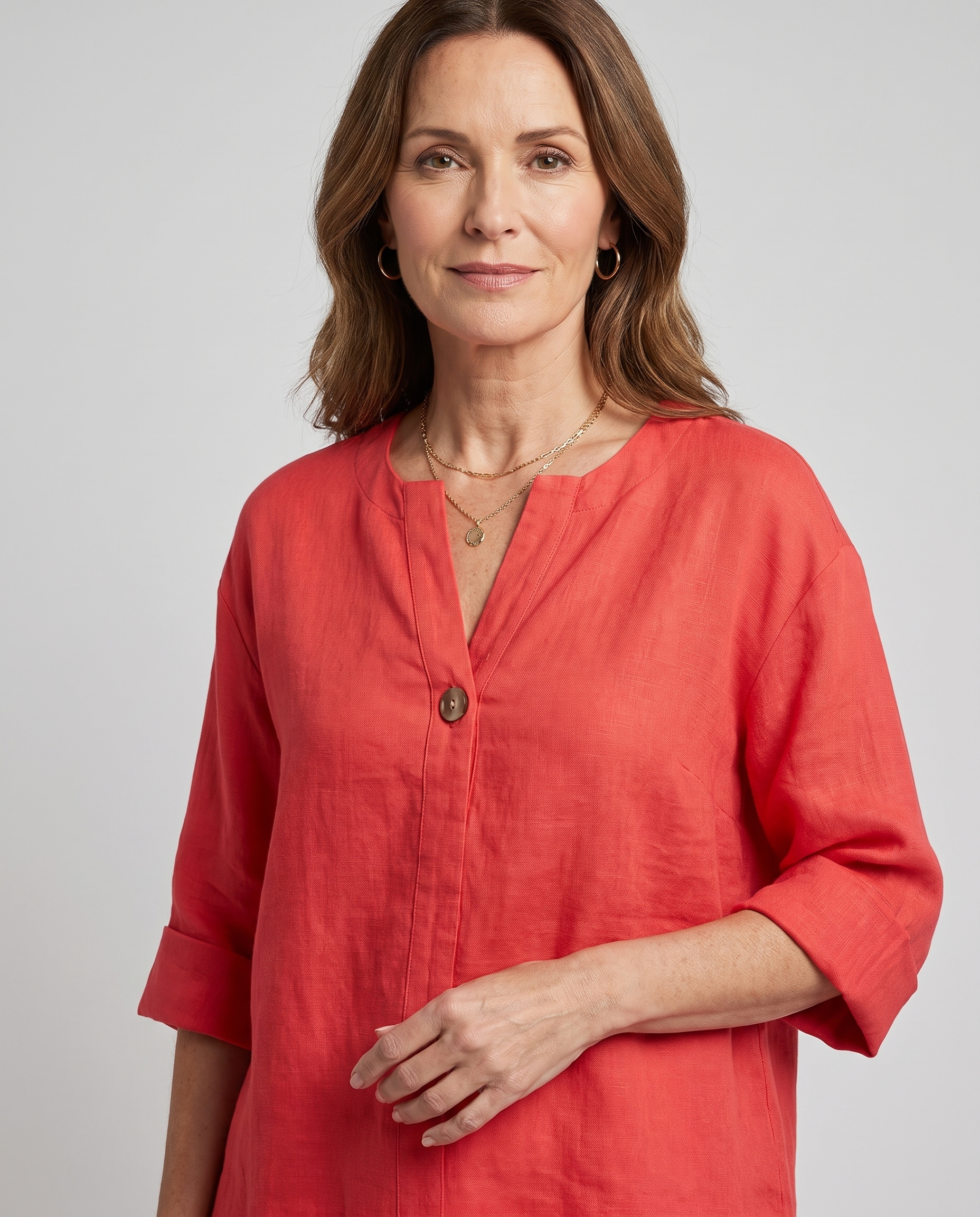 Zamma Relaxed V-Neck Top - Red