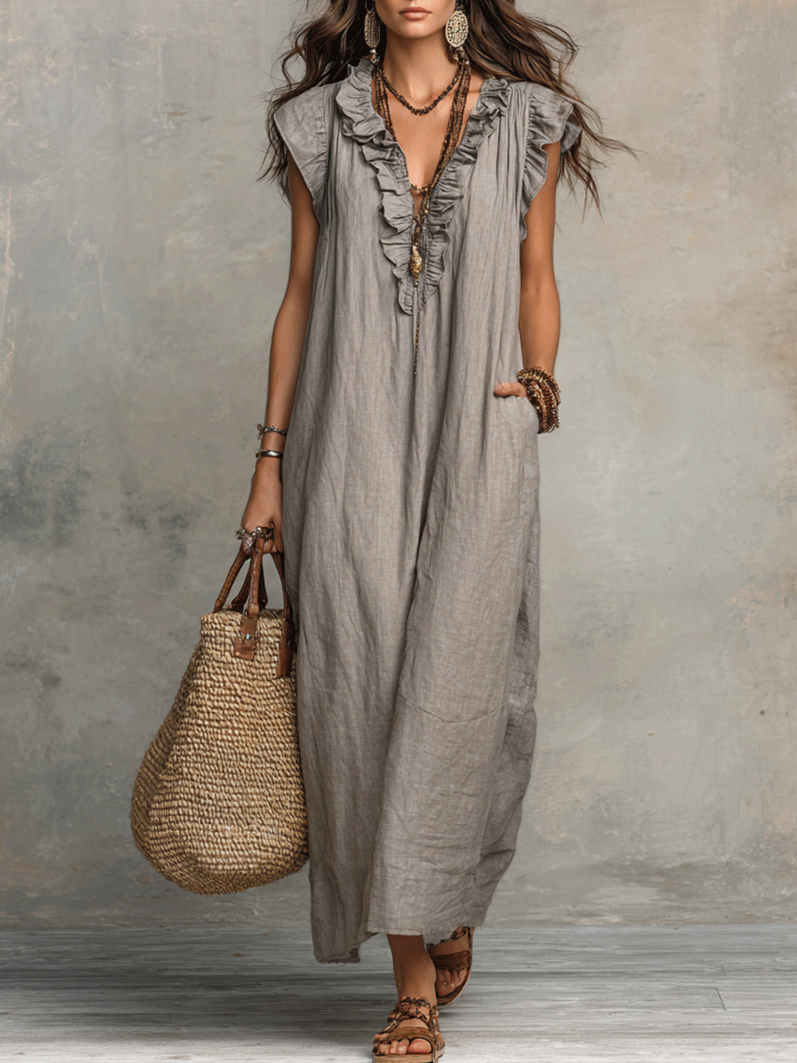 Elara™ - V-Neck Maxi Dress