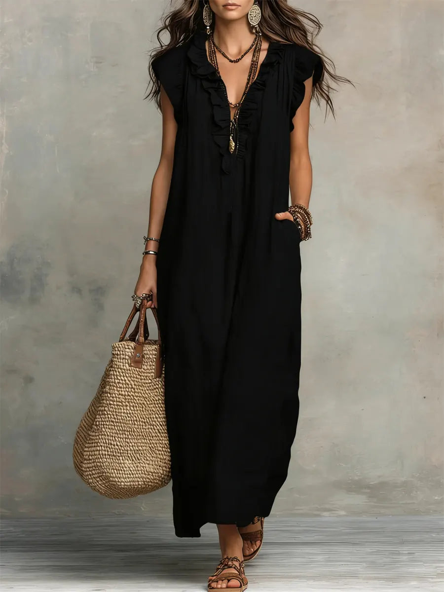 Elara™ - V-Neck Maxi Dress