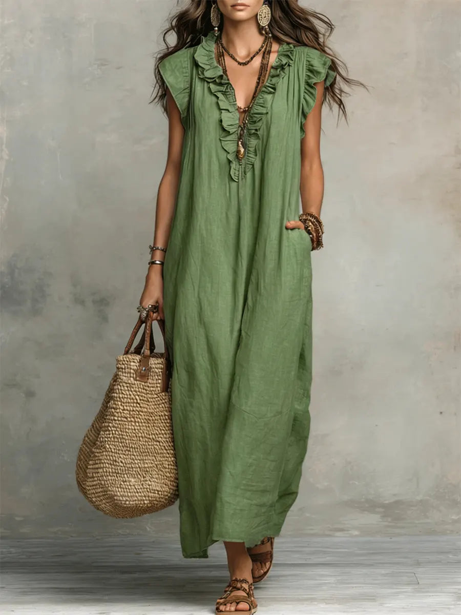 Elara™ - V-Neck Maxi Dress