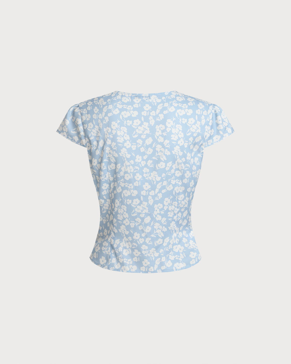 Blue Floral V-Neck Blouse