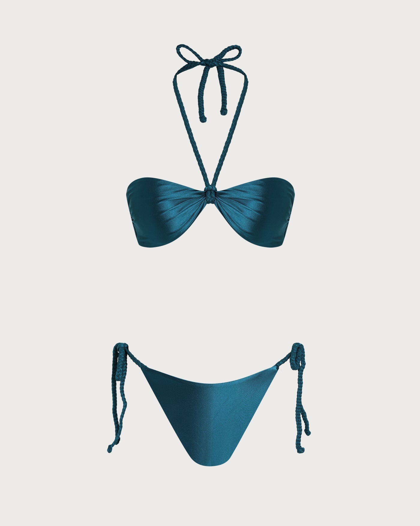 Green Solid Halter Triangle Bikini Set