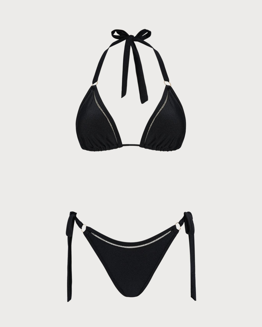 Black Halter O-Ring Triangle Bikini Set