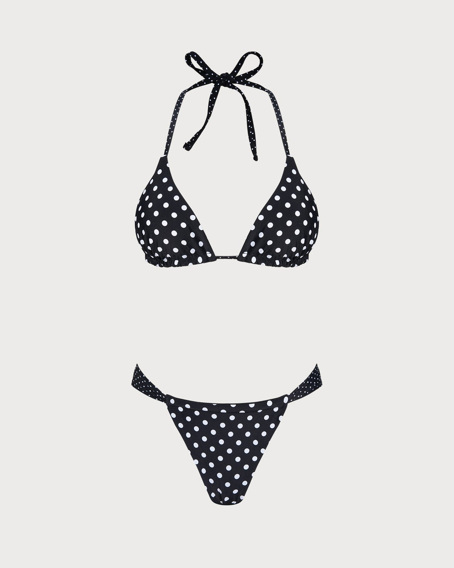 Black Polka Dot Reversible Bikini Set